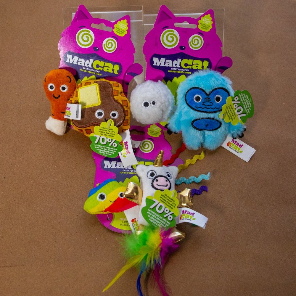 Lot of 3, Assorted Cat Toys - Mad Cat Catnip Crinkle toy chicken waffle NEW NWT